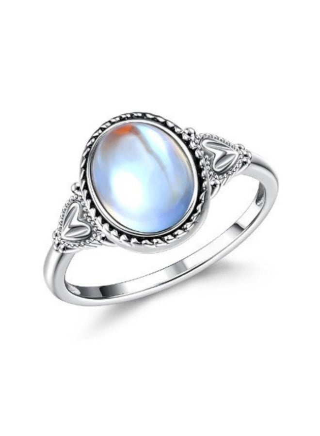 Silver Moonstone Mood Ring - Vintage Handmade Victorian Oval Solitaire - 18K White Gold Plated Color Change Ring for Women - Image 1