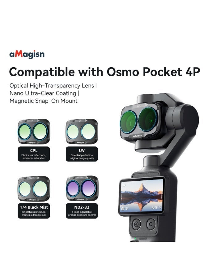aMagisn 4PCS For DJI Osmo Pocket 4P Filter Set, Magnetic Quick Release Camera Lens Filter Kit with CPL UV 1/4 Black Mist Adjustable ND2-32 Filters, Ultra Thin Optical Glass - Image 1
