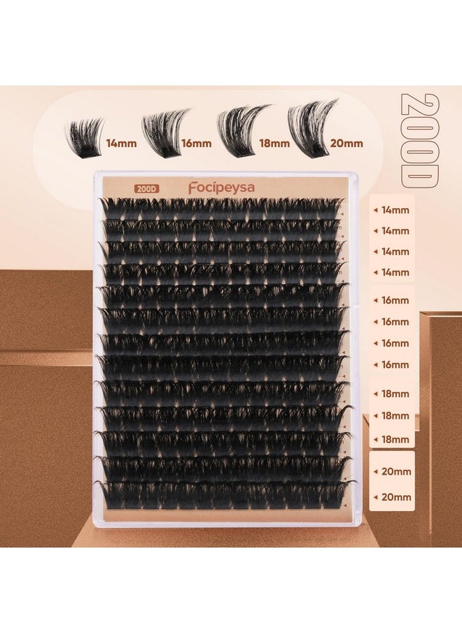 Focipeysa - Focipeysa Eyelash Extensions 200D Lash Clusters 14-20MM Lashes Extensions Thick Lash Clusters D Curl Individual Lashes Extensions Soft Reusable Cluster Lash Extension DIY Lash Cluster Extensions - Image 1