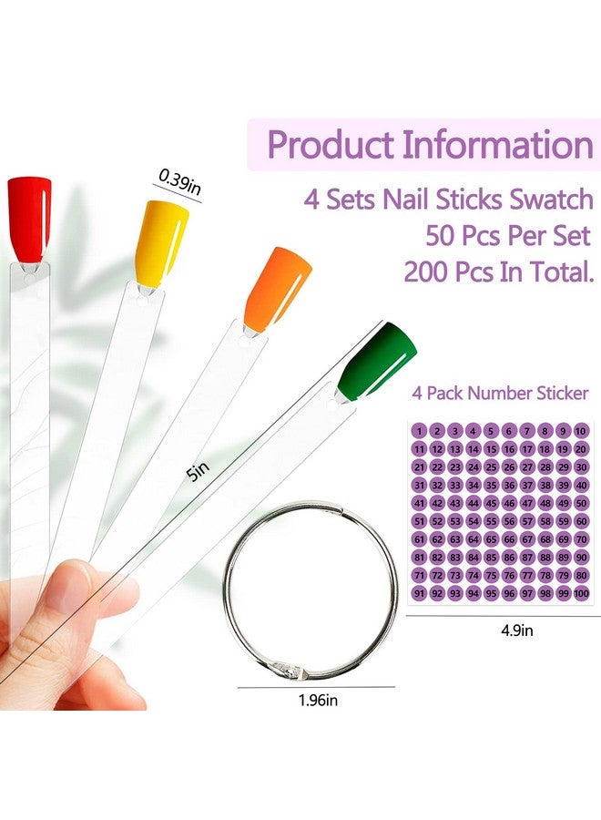 BQAN BQAN 200 Pcs Nail Swatch Sticks with Ring, Nails Art Display Nail Swatch Sticks | Nail Practice Sticks for Home or Salon Use, 4 Pack Number Stickers - Image 2