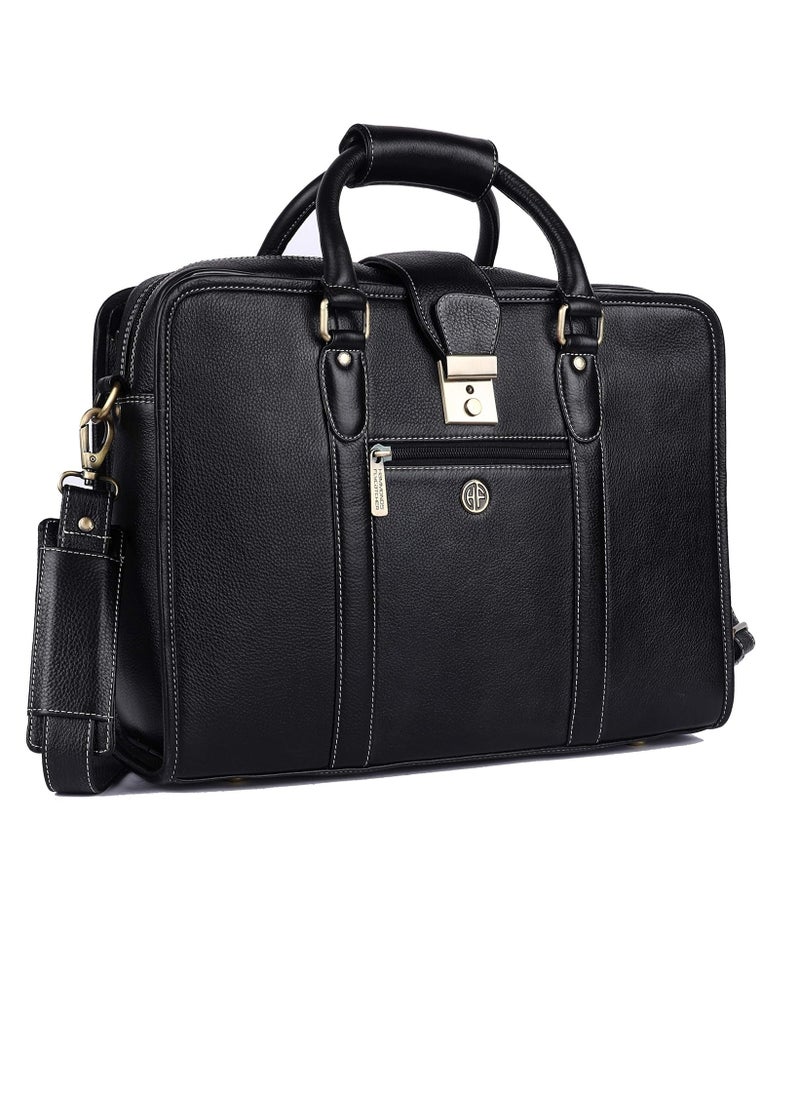 HAMMONDS FLYCATCHER HAMMONDS FLYCATCHER Leather Executive Formal Office Bag -Shoulder Laptop Messenger Bag For Men -MacBook -NoteBook Upto 16 Inch -Handbags with Shoulder Straps | 3 Main Compartments | Push Lock | Black | 9RTH  - Image 1