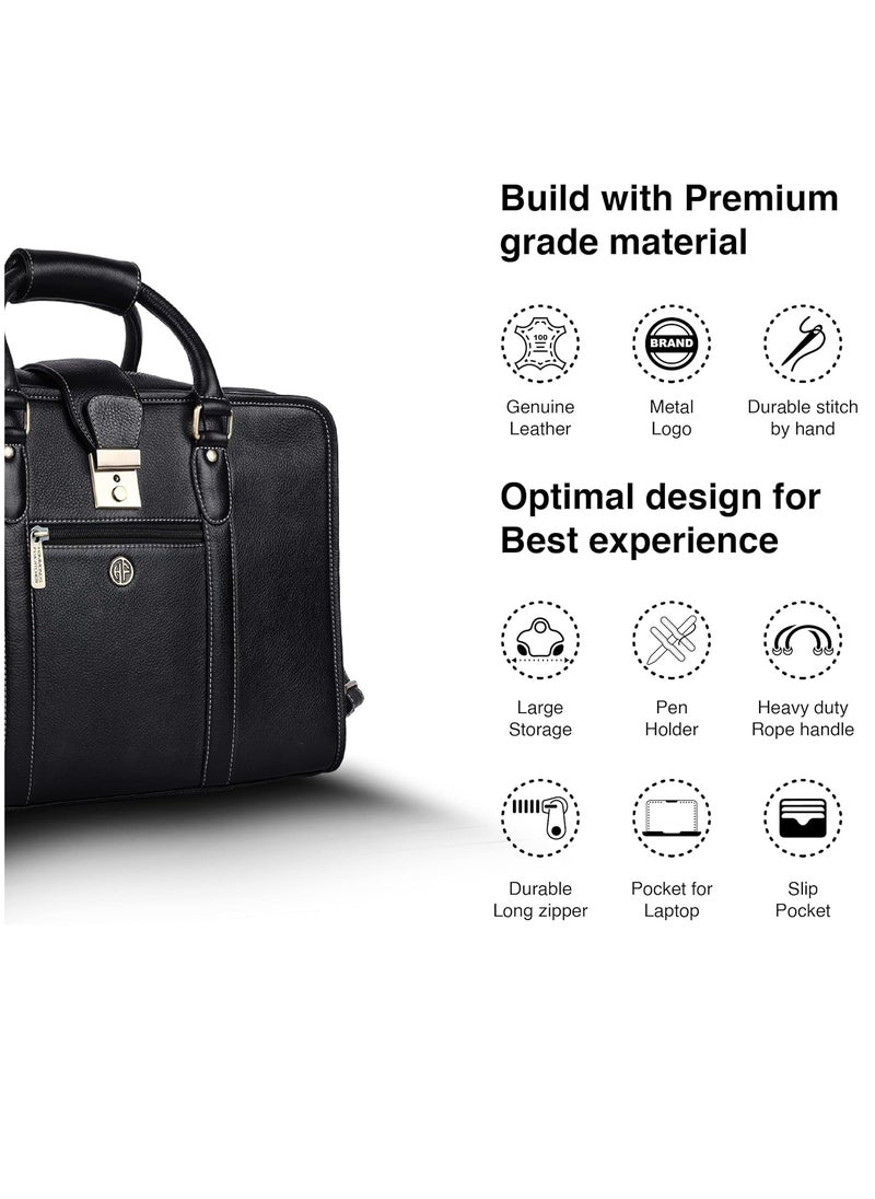HAMMONDS FLYCATCHER HAMMONDS FLYCATCHER Leather Executive Formal Office Bag -Shoulder Laptop Messenger Bag For Men -MacBook -NoteBook Upto 16 Inch -Handbags with Shoulder Straps | 3 Main Compartments | Push Lock | Black | 9RTH  - Image 2