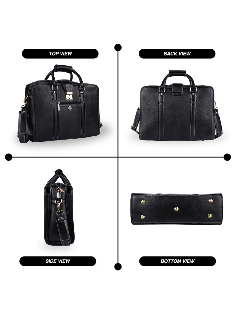 HAMMONDS FLYCATCHER HAMMONDS FLYCATCHER Leather Executive Formal Office Bag -Shoulder Laptop Messenger Bag For Men -MacBook -NoteBook Upto 16 Inch -Handbags with Shoulder Straps | 3 Main Compartments | Push Lock | Black | 9RTH  - Image 4