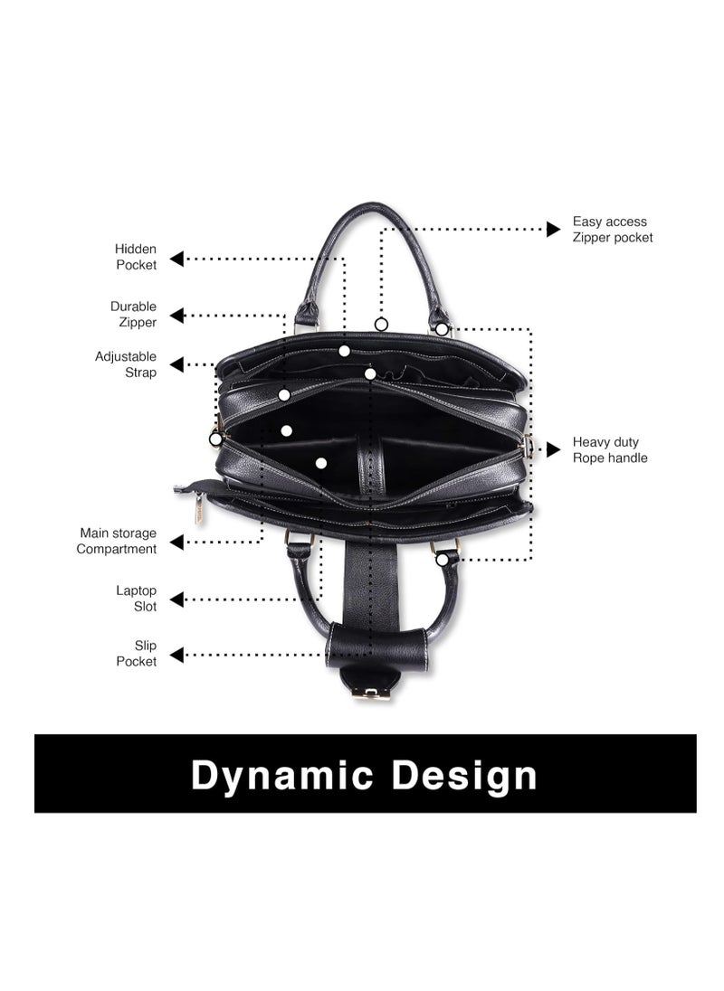 HAMMONDS FLYCATCHER HAMMONDS FLYCATCHER Leather Executive Formal Office Bag -Shoulder Laptop Messenger Bag For Men -MacBook -NoteBook Upto 16 Inch -Handbags with Shoulder Straps | 3 Main Compartments | Push Lock | Black | 9RTH  - Image 5