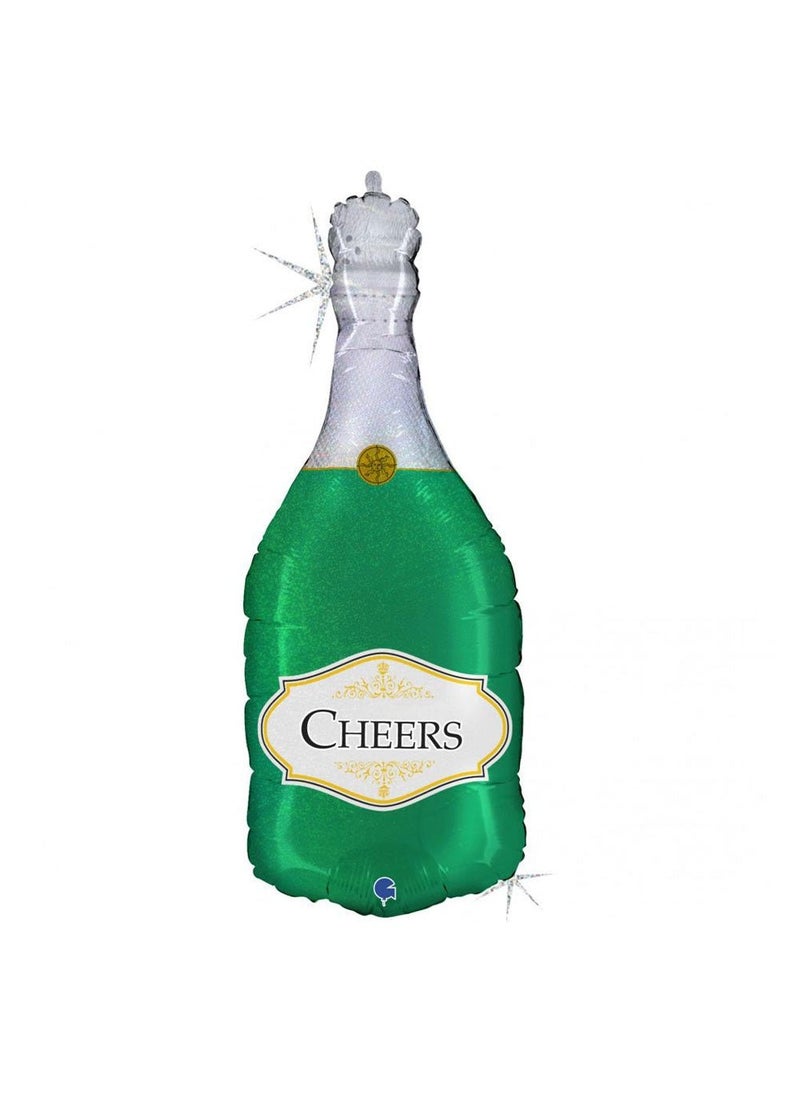 Champagne Bottle Foil Balloon Green Glitter 91cm