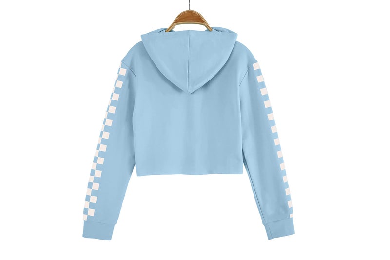 Meikulo Crop Tops for Teen Girls Hoodies Two Piece Outfits Tracksuit Activewear Kids Cute Long Sleeve Sweatshirts Sweatpants Blue, 9-10 Years - Image 3