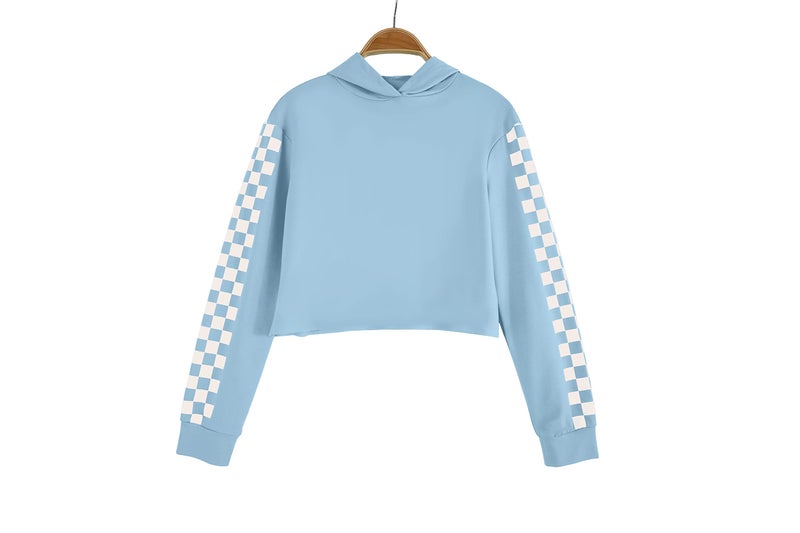 Meikulo Crop Tops for Teen Girls Hoodies Two Piece Outfits Tracksuit Activewear Kids Cute Long Sleeve Sweatshirts Sweatpants Blue, 9-10 Years - Image 2