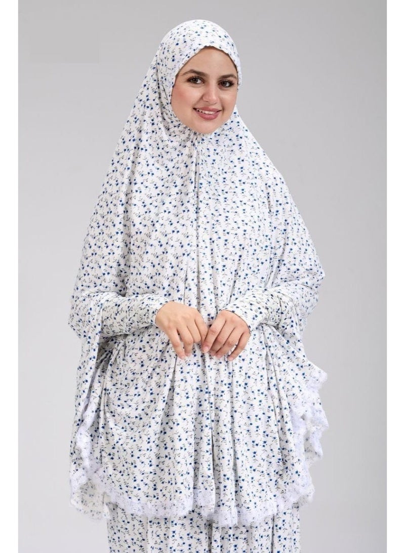 طقم صلاة إسلامي عالي الجودة مكون من قطعتين، مصنوع من القطن المريح والليكرا، بنقوش مميزة. - Image 3