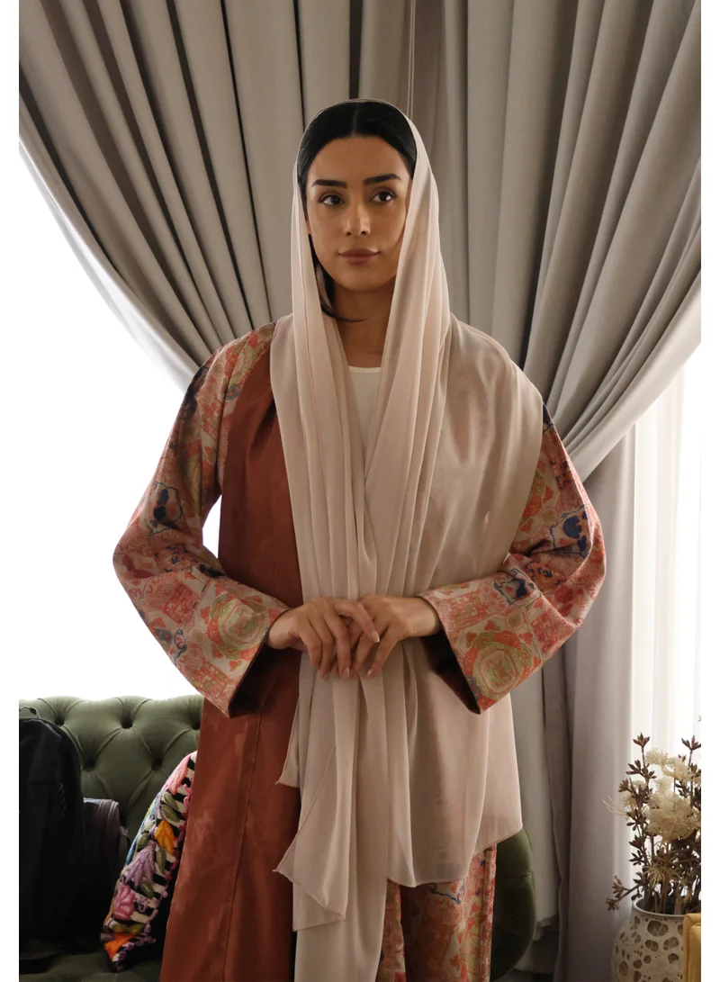 Heritage Reversible Abaya with Scarf - Terracotta Tile Print to Solid Brown