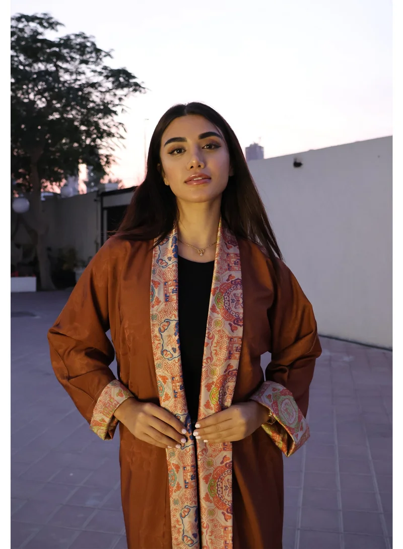 JAMEELA  Heritage Reversible Abaya with Scarf - Terracotta Tile Print to Solid Brown for Women | Best Price UAE