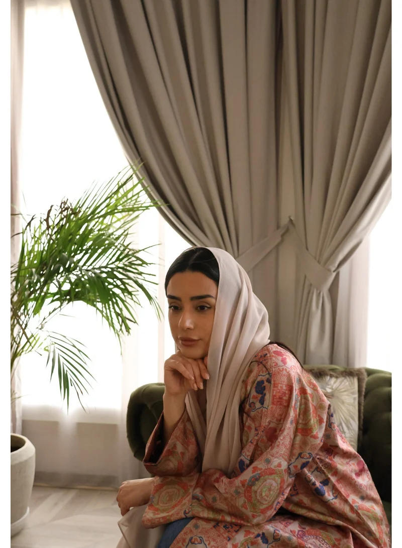 JAMEELA  Heritage Reversible Abaya with Scarf - Terracotta Tile Print to Solid Brown for Women | Best Price UAE