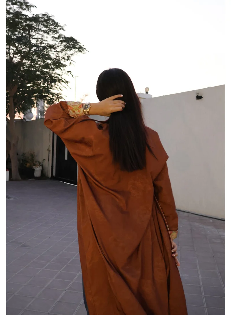 JAMEELA  Heritage Reversible Abaya with Scarf - Terracotta Tile Print to Solid Brown for Women | Best Price UAE