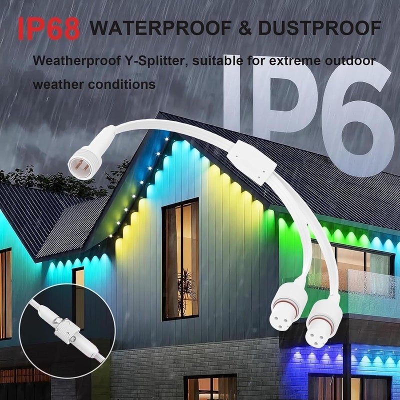 2 قطعة من كابلات التمديد على شكل حرف Y بمواصفات IP68، مزودة بـ 3 أطراف، تحتوي على 1 طرف ذكري و2 أطراف أنثوية، لاستخدامها مع أضواء Govee الخارجية الدائمة من طراز H705A، H705B، وH705C. - Image 2