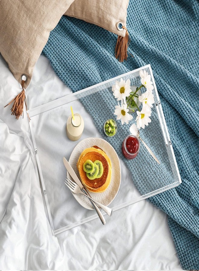 Cilinta Acrylic Serving Trays with Handles, 16"x 12" Rectangle Sturdy Breakfast Tray, Clear Decorative Trays Organiser for Bedroom, Kitchen, Living Room, Bathroom, Hospital and Outdoors - Image 3