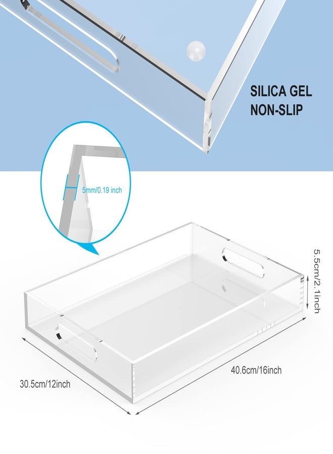 Cilinta Acrylic Serving Trays with Handles, 16"x 12" Rectangle Sturdy Breakfast Tray, Clear Decorative Trays Organiser for Bedroom, Kitchen, Living Room, Bathroom, Hospital and Outdoors - Image 2