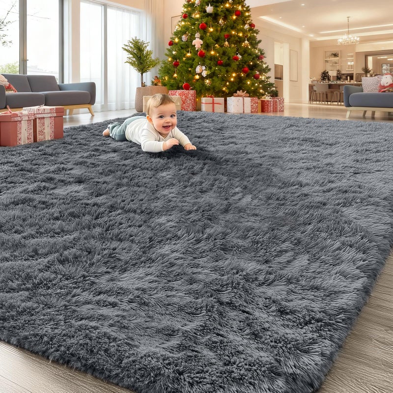 OLANLY 8x10 Machine Washable Large Area Rugs for Living Room, Bedroom, Soft Fluffy Shaggy Bedside Rug, Indoor Floor Carpet for Kids Girls and Boys, Dorms, Nursery, Home Decor Aesthetic, Grey - Image 1