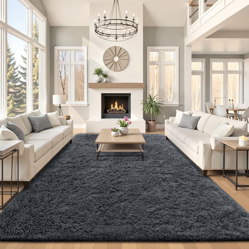 OLANLY 8x10 Machine Washable Large Area Rugs for Living Room, Bedroom, Soft Fluffy Shaggy Bedside Rug, Indoor Floor Carpet for Kids Girls and Boys, Dorms, Nursery, Home Decor Aesthetic, Grey - Image 3