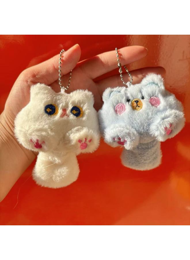 Plush Cartoon Cat Doll Pendant Cute Soft Cute Girl Backpack Decorative Pendant Doll Student Gift-Color:White (bead Chain Card Head Packaging)-Height:11cm - Image 5