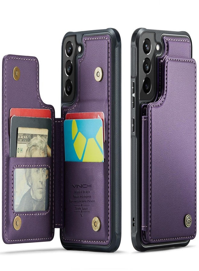 Vinich Samsung Galaxy S22 Case with Card Holder, Samsung S22 Wallet Case for Women Men with RFID Blocking, Durable Leather Kickstand Shockproof Flip Phone Case for Galaxy S22 5G, Purple - Image 1