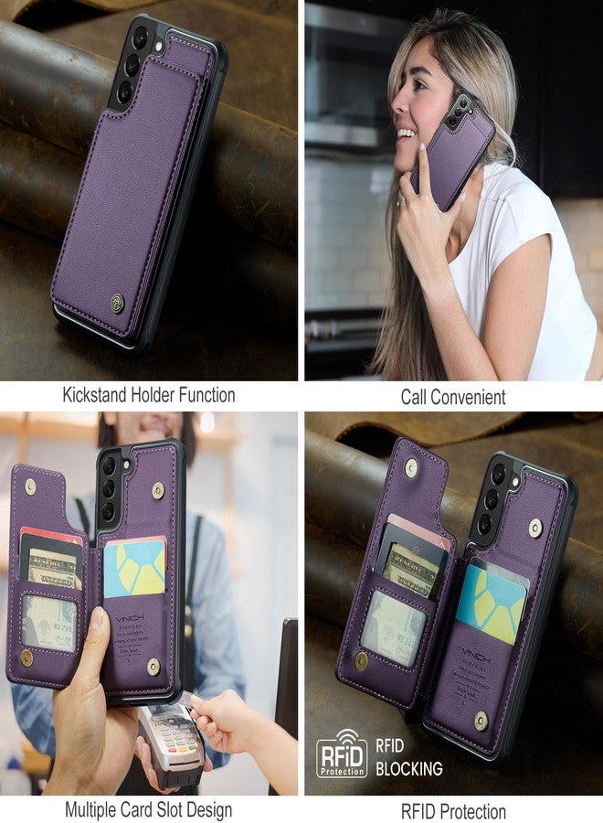 Vinich Samsung Galaxy S22 Case with Card Holder, Samsung S22 Wallet Case for Women Men with RFID Blocking, Durable Leather Kickstand Shockproof Flip Phone Case for Galaxy S22 5G, Purple - Image 3