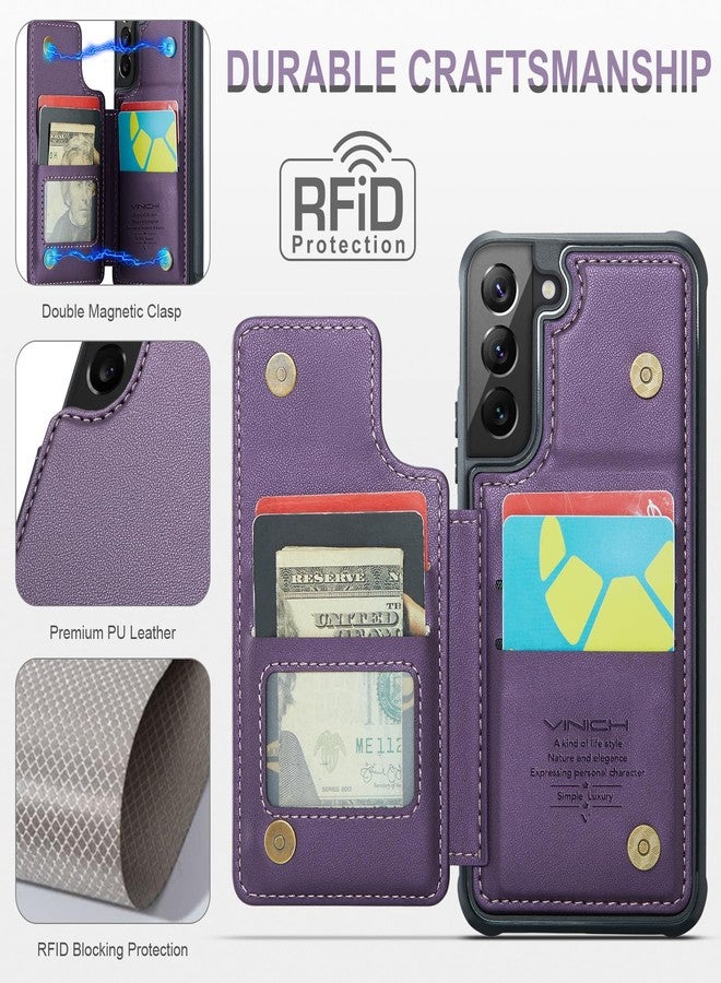 Vinich Samsung Galaxy S22 Case with Card Holder, Samsung S22 Wallet Case for Women Men with RFID Blocking, Durable Leather Kickstand Shockproof Flip Phone Case for Galaxy S22 5G, Purple - Image 2