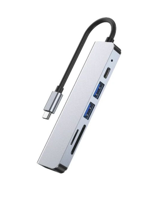7-in-1 USB C Hub 4K@60Hz Dual HDMI Type C Powered Dock Station with Dual HDMI PD Charging 2 USB3.0 USB2.0 SD TF Card Reader RJ45 Ethernet for MacBook Pro Air HP Silver