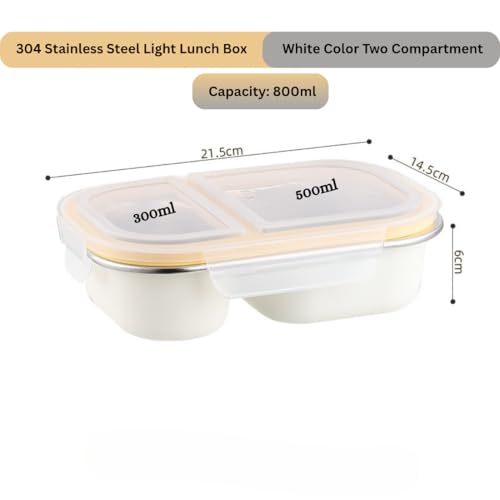 KitchEase 800ml Stainless Steel Lunch Box with 2 Compartments | Leak-Proof Airtight Lid | BPA-Free & Dishwasher Safe Food Container | Bento Tiffin Box for Office, School, Travel, Kids & Adults (White) - Image 4