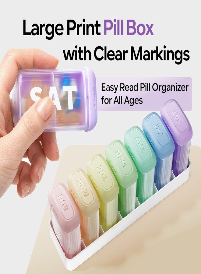 Daviky Pill Organizer 2 Times a Day, AM PM Pill Organizer 7 Day with 7 Removable Daily Cases, Weekly Pill Box with Large Print Labels, Easy Open Travel Pill Case for Vitamins and Medication, Rainbow - Image 2