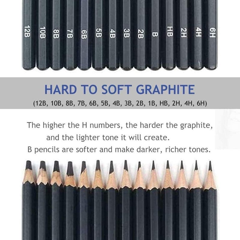 Delfino Drawing Pencils Set, Graphite Pencils Artist Sketching Set 12B 10B 8B 7B 6B 5B 4B 3B 2B B HB 2H 4H 6H Best Gift for Kids Adults Artists Student Beginners Professional, 14 PCS - Image 3