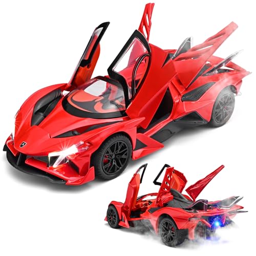 RZAPE Spray Project EVO Toy Cars 124 Diecast Cars Metal Car Carros De ColeccionModel Car Kits for Adults and BoysPull Back Car with Lights and SoundsSpray Toy Cars for Boys Age 312Red - Image 1