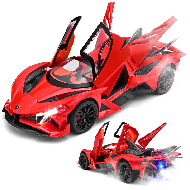 RZAPE Spray Project EVO Toy Cars 124 Diecast Cars Metal Car Carros De ColeccionModel Car Kits for Adults and BoysPull Back Car with Lights and SoundsSpray Toy Cars for Boys Age 312Red - Image 3