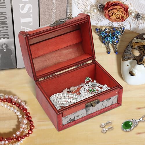 Coolrunner Handmade Retro European wooden box Vintage Wooden Treasure Case Decorative Trinket Jewelry Storage Box Old Memory (1) (Style 1) - Image 3