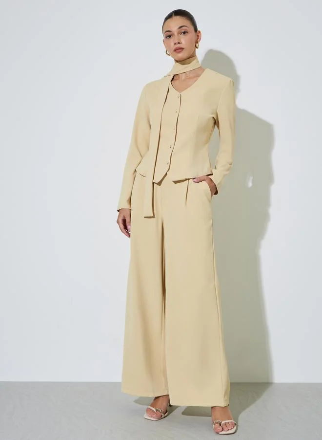 ستايلي Yellow Long Sleeve Blouse with Scarf Detail