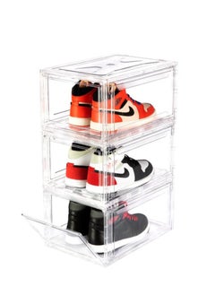 3Pcs Shoe Box,Clear Shoe Boxes with Lids Stackable,Drop Front Shoe Box,Magnetic Door,360 Degree Full Clear Sneaker Storage Shoe Box