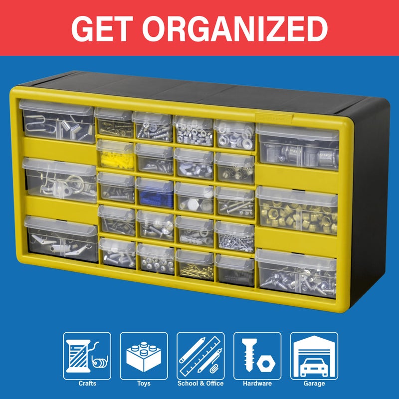 Akro-Mils 26-Drawer Plastic Drawer Storage Cabinet for Garage Organization, Bead Organizer, Building Bricks Storage, Teacher Toolbox, Makeup Organizer, 20" W x 6" D x 10" H, 10126 Yellow - Image 3