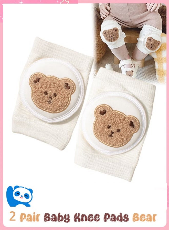 AGREON 2 Pairs Baby Knee Pads for Crawling, Breathable Summer Baby Crawling Knee Pads, Anti Slip Adjustable Knee Pads, High Elastic Soft Baby Knee Protectors, Leg Warmers for Baby Toddler Girls Boys (Cute Bear) - Image 1