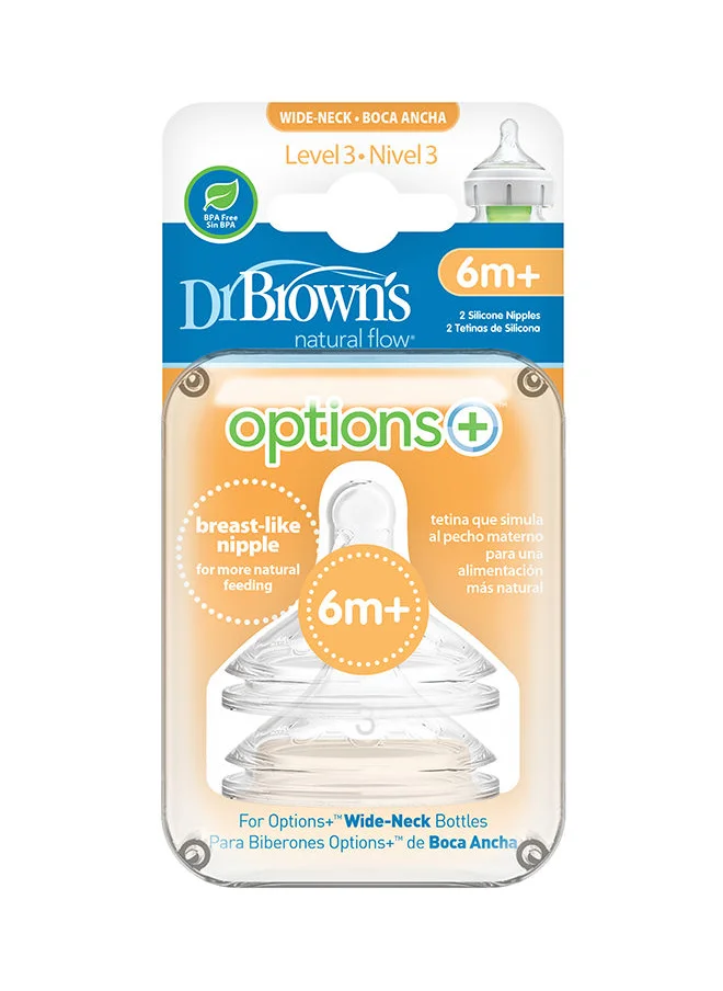 Dr. Brown’s Level 3 Wide-Neck Silicone Options And Nipple, Pack of 2