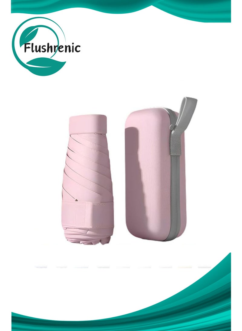 Flushrenic Mini Umbrella, Folding Travel Anti-UV Compact Pocket Umbrella,with Capsule Case Rainproof Windproof Fast Dry and Ultra Lightweight Folding Umbrella,for Women Men Travel Outdoor(Pink) - Image 1