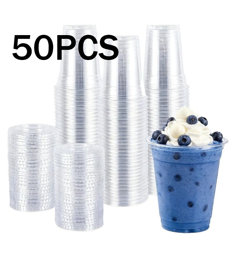 50pcs Disposable Plastic Milk Tea Cups 12oz For Coffee Juice Ice Cream Desserts Family Gatherings Outdoor Camping - Image 1