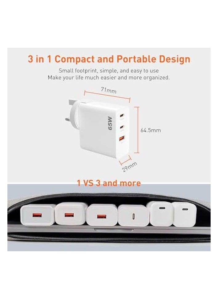 Xoopla Charger Type C, 1 QC 3.0 Laptop Wall Charger GaN Fast Charger for Laptop Cell Phone Watch Compatible with Samsung Xiaomi Macbook Steam Deck iPhone iPad (65W White)  - Image 5