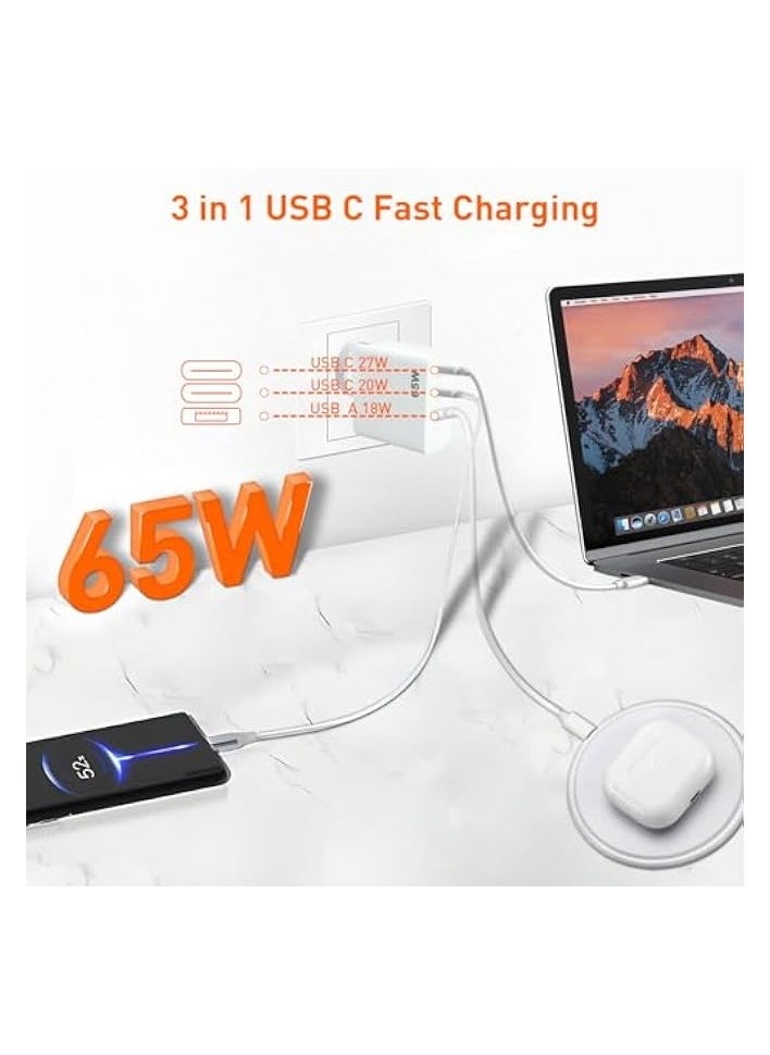 Xoopla Charger Type C, 1 QC 3.0 Laptop Wall Charger GaN Fast Charger for Laptop Cell Phone Watch Compatible with Samsung Xiaomi Macbook Steam Deck iPhone iPad (65W White)  - Image 2
