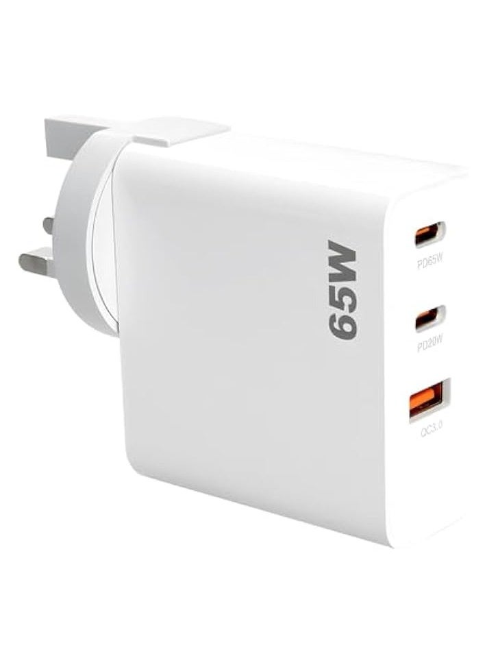 Xoopla Charger Type C, 1 QC 3.0 Laptop Wall Charger GaN Fast Charger for Laptop Cell Phone Watch Compatible with Samsung Xiaomi Macbook Steam Deck iPhone iPad (65W White)  - Image 1