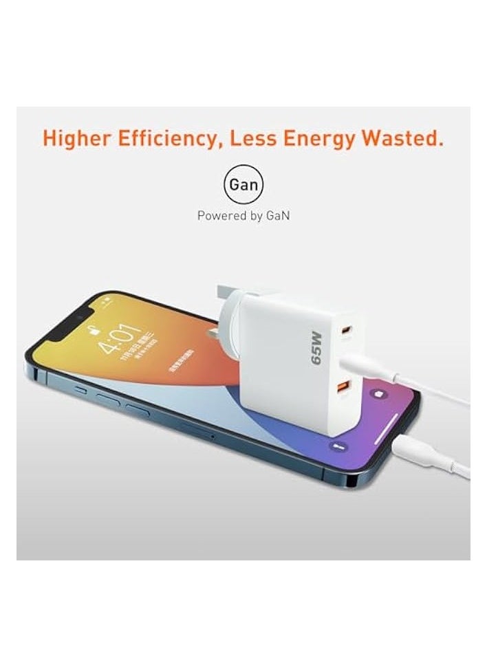 Charger Type C, 1 QC 3.0 Laptop Wall Charger GaN Fast Charger for Laptop Cell Phone Watch Compatible with Samsung Xiaomi Macbook Steam Deck iPhone iPad (65W White)