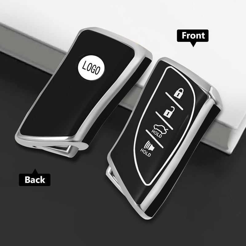وركاس غطاء مفتاح TPU الناعم الفاخر بنمط فضي متوافق مع لكزس بأربعة أزرار ES350 وES300h وUX200 وLS500 وLS500H وLC500 وLC500h (فضي-أسود) - Image 4