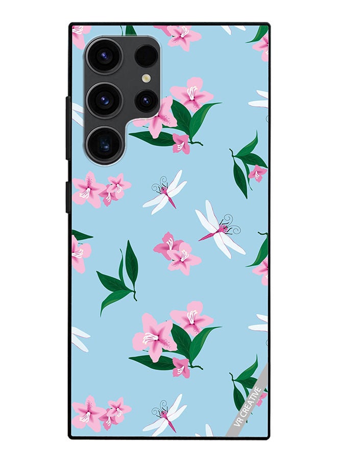 VR CREATIVE Protective Case Cover For Samsung Galaxy S23 Ultra 5G Dragonfly And Flowers Design Multicolour - Image 1