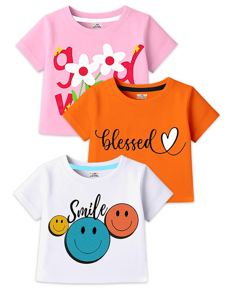 Kuchipoo Girls Crop Top Cotton T-Shirts (KUC-TSHRT-580, 5-6 Years, Multi-Colored) - Image 1