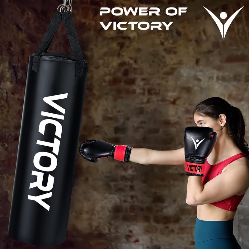 Victory Heavy Synthetic Leather Boxing Punching Bag Black | Stainless Steel Hanging Chain | Boxing | MMA | Kickboxing | Muay Thai | Karate | Judo | Taekwondo (2 Feet) - Image 3
