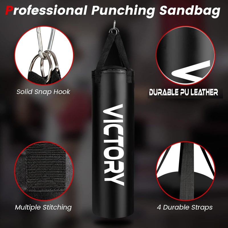 Victory Heavy Synthetic Leather Boxing Punching Bag Black | Stainless Steel Hanging Chain | Boxing | MMA | Kickboxing | Muay Thai | Karate | Judo | Taekwondo (2 Feet) - Image 2