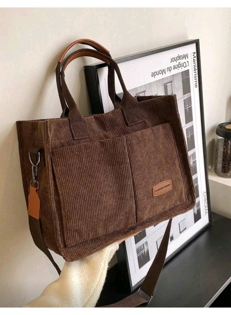 شنطة توتي باج قطيفة نسائية  عملية متعددة الإستخدامات - شنطة للعمل الجامعة أو السفر -حقيقة يد و كتف كبيرة-أسود - Image 1