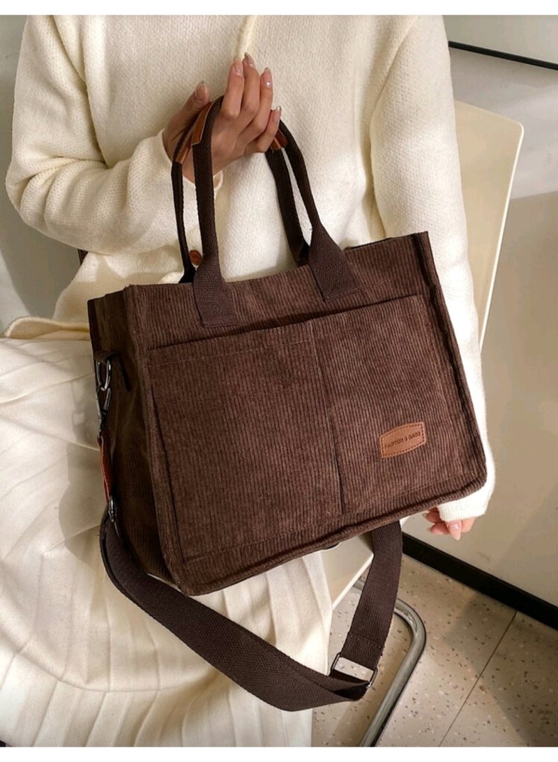 شنطة توتي باج قطيفة نسائية  عملية متعددة الإستخدامات - شنطة للعمل الجامعة أو السفر -حقيقة يد و كتف كبيرة-أسود - Image 2